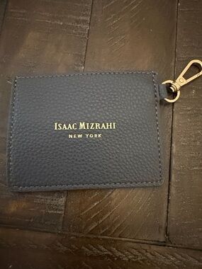 Isaac Mizrahi Pebbled Navy Card & Key Holder with Gold Clip